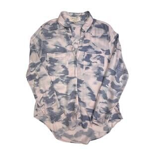 Cloth & Stone Anthropologie Blouse Small Pink Blue Watercolor Button Front